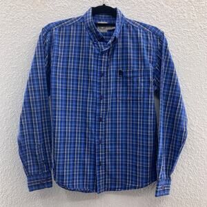 Cinch Blue Gray Plaid Long Sleeve Lightweight Pocket Button Down Collard Shirt